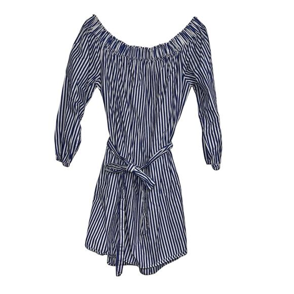 Gap Dresses & Skirts - GAP Dress Size L Blue White Striped Long Sleeve Off the Shoulder Mini Nautical
